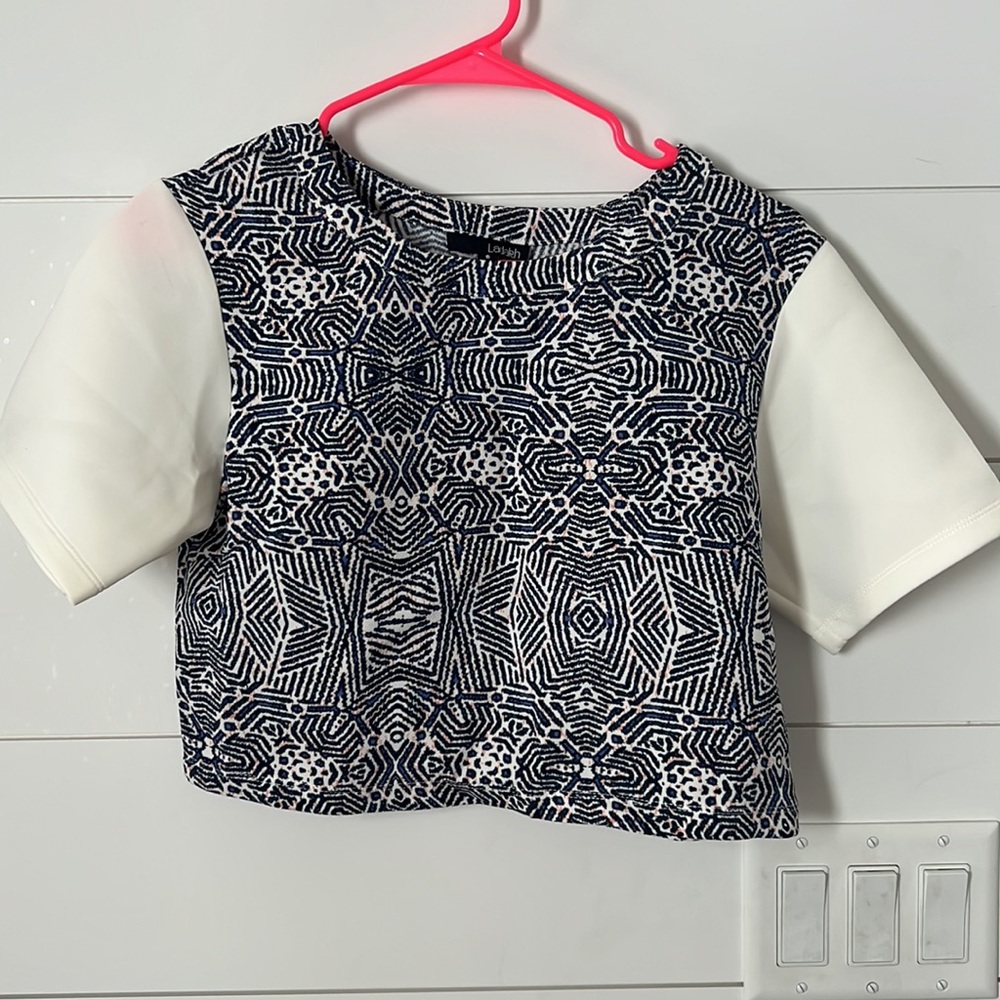 Blue Patterned T-Shirt Crop Top